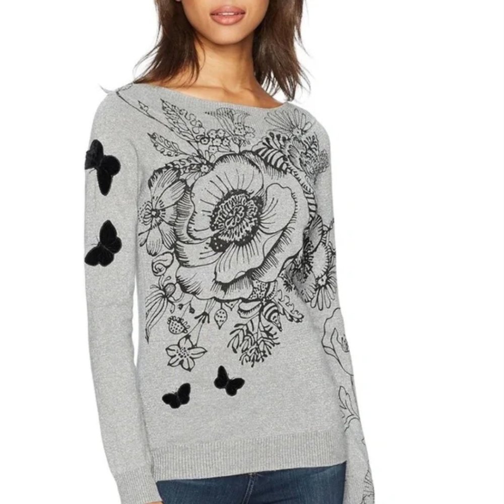 Desigual Grey Floral Knit Top
